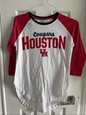 University of Houston Cougars Red & White Raglan Baseball Tee